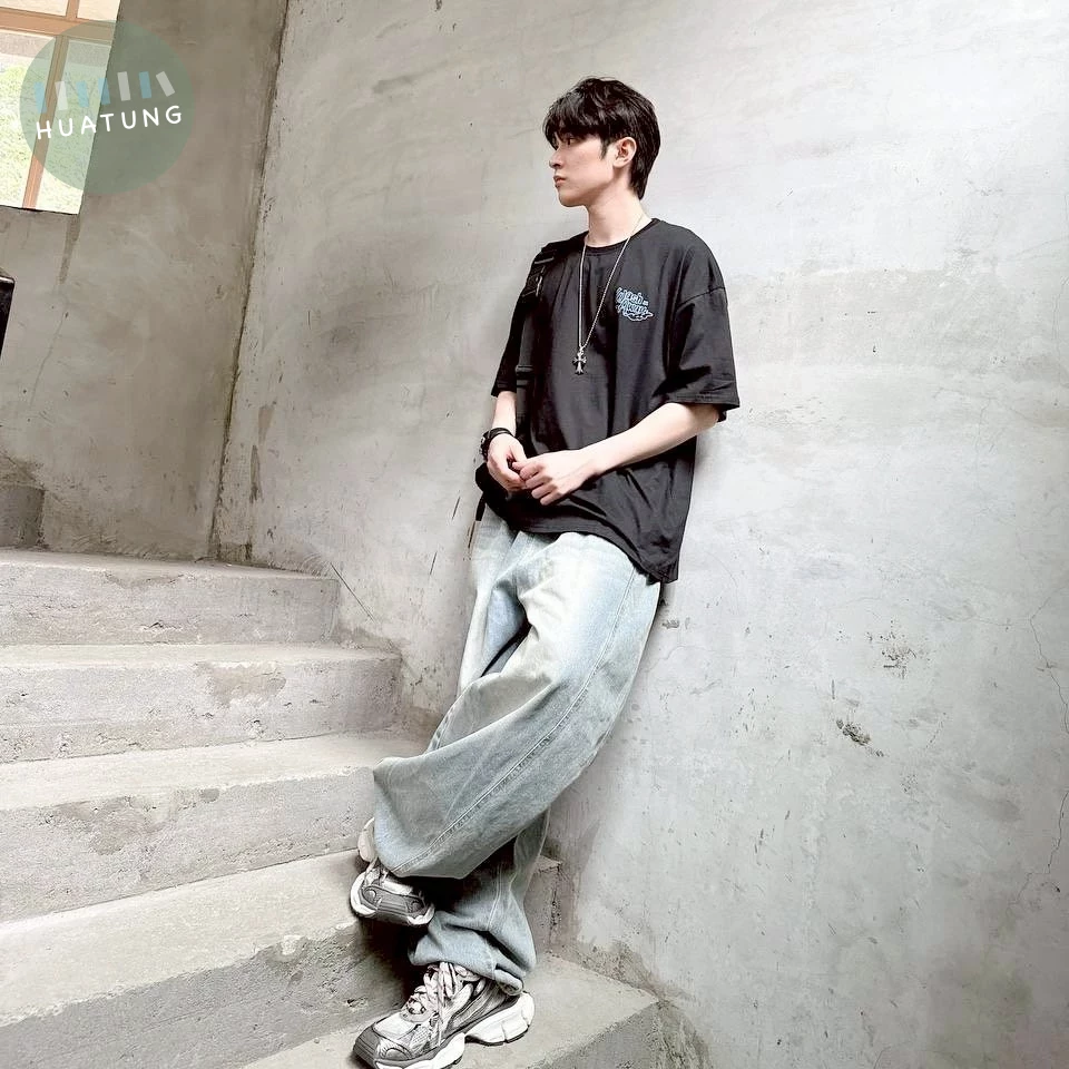 【Concept Design】*衝浪熊-韓版-短T 短袖 寬鬆落肩   男女可(黑色) 